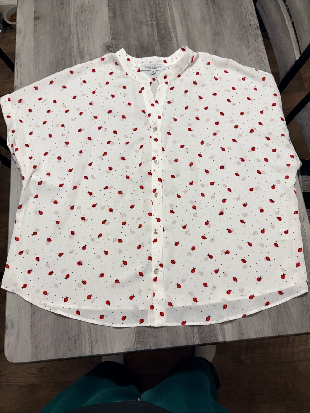 Sweet Rain White Blouse with Lady Bug print